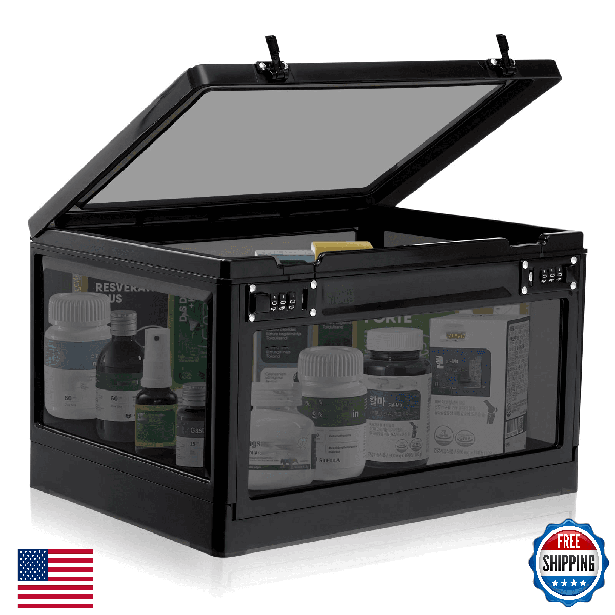 Large Medicine Lock Box with Dual 3-Digit Combination Locks, 24L Lockable Storag - Image 1