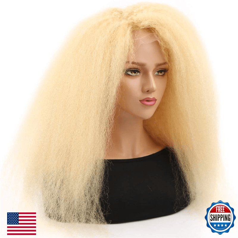 Hc 613 13X6 Kinky Straight Human Hair Wig For Women 210 Density Hd Transparent - Image 1