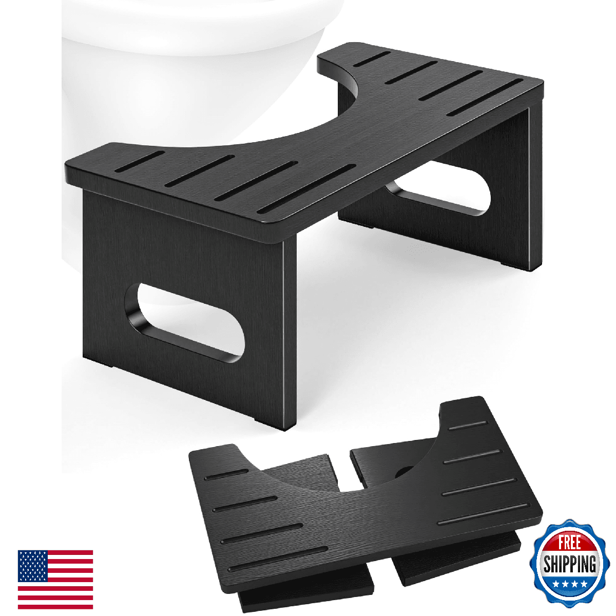 Foldable Toilet Stool, 7.5 Inches Bamboo Toilet Stool Squat for Adults, Collapsi - Image 1