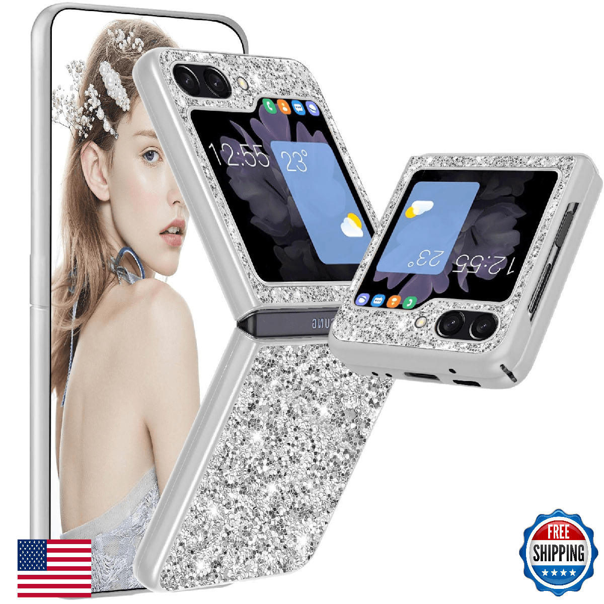 Samsung Z Flip5 Glitter Slim Diamond TPU Bumper Full Body Shockproof Phone Case - Image 1