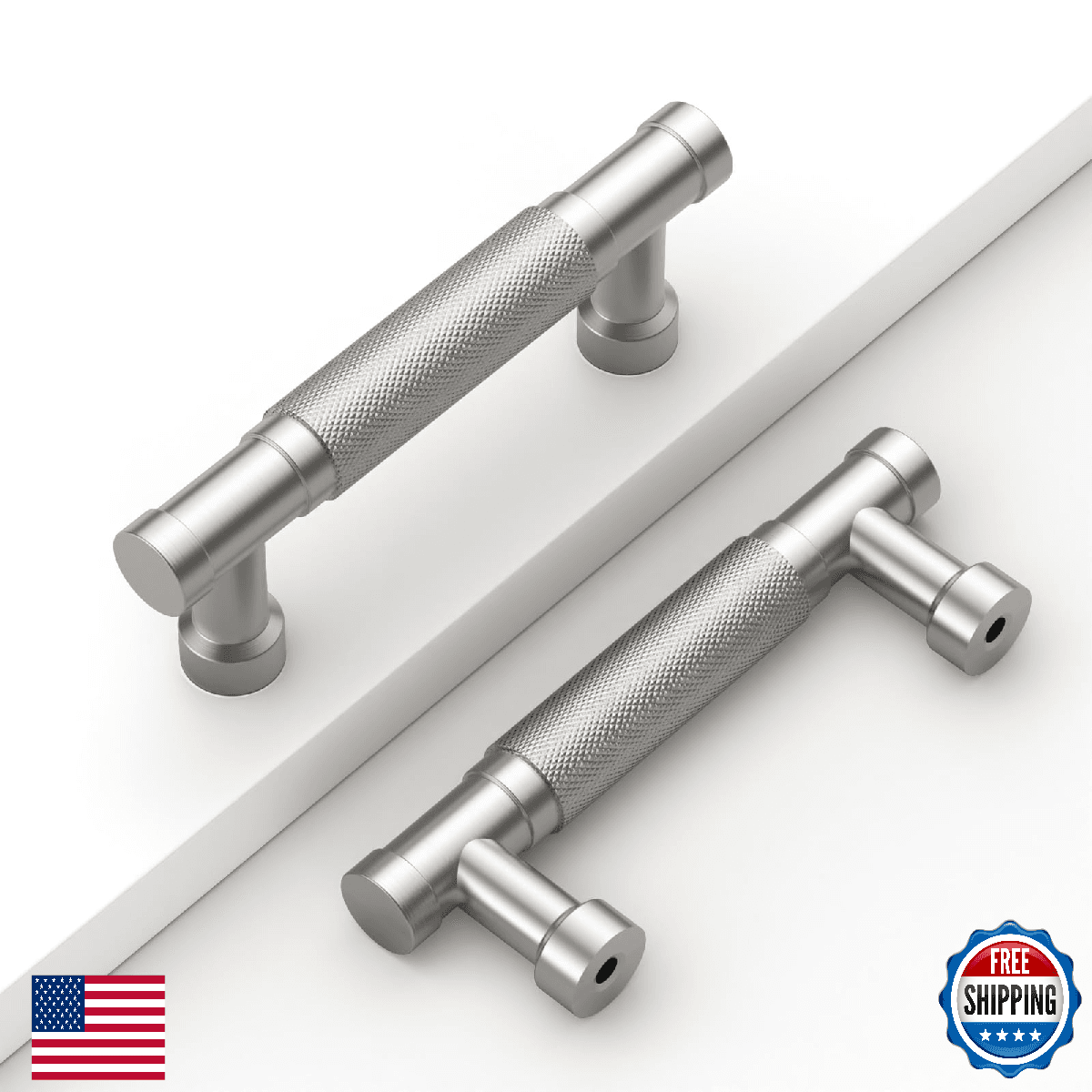 Coinkoly 10 Pack 3'' Brushed Nickel Knurled Cabinet Handles Satin Nickel Drawer - Image 1