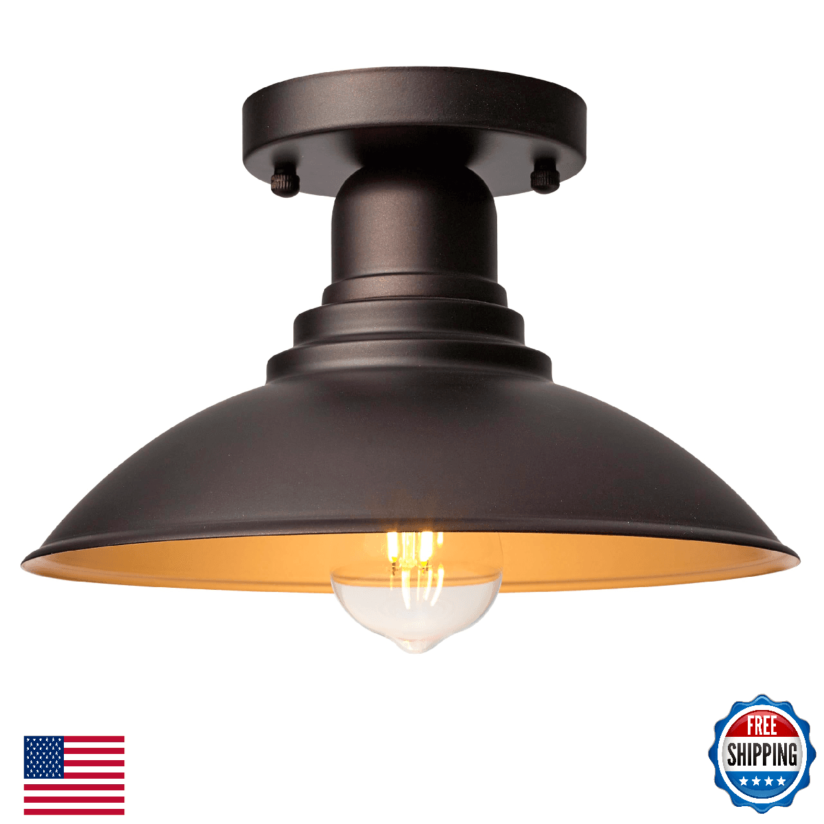 FLALINKO Outdoor Semi Flush Mount Porch Light, Oil Rubbed Bronze with Gold Accen - Image 1