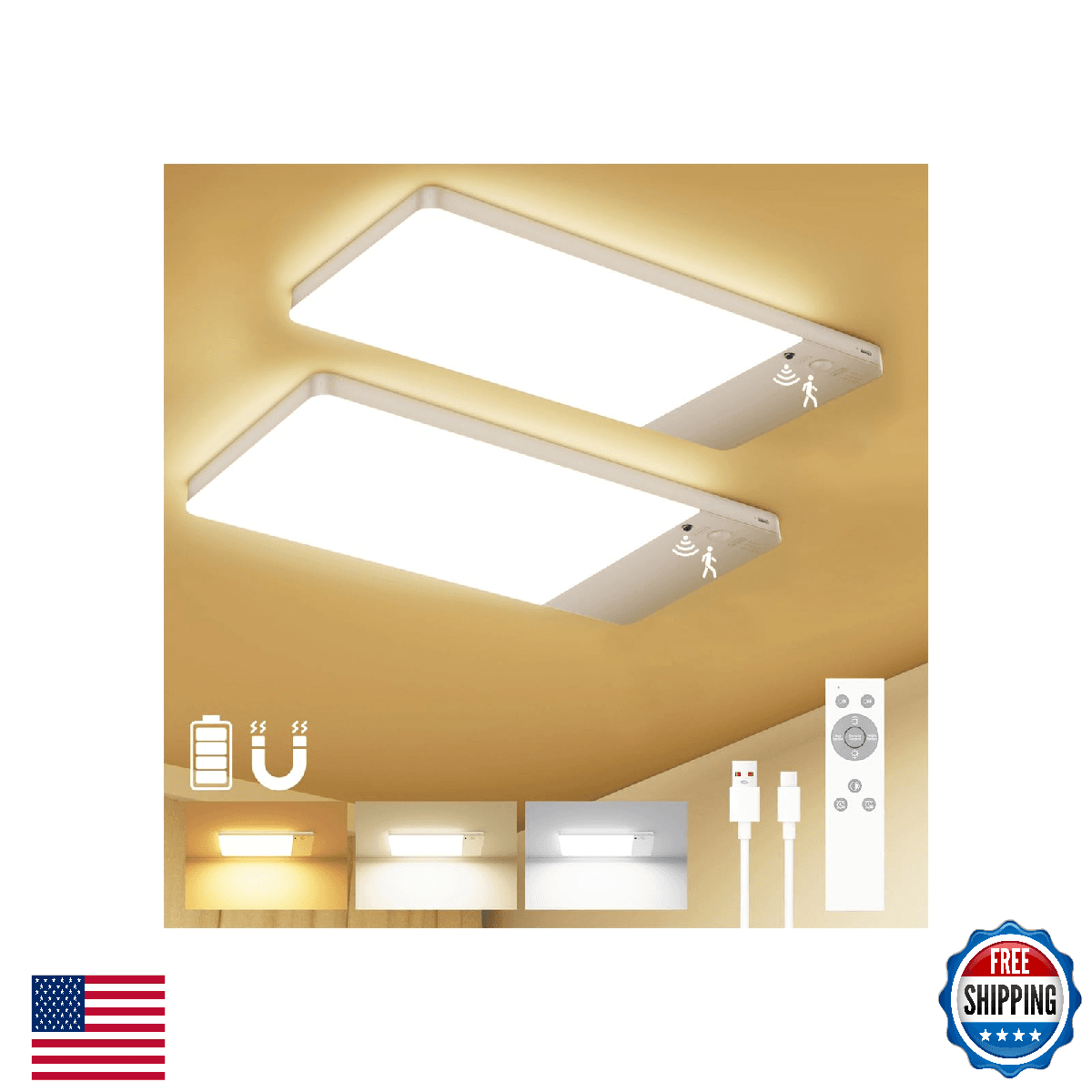 LOLEDS 12000mAh Battery Operated Ceiling Light with Remote, Cordless Overhead Li - Image 1