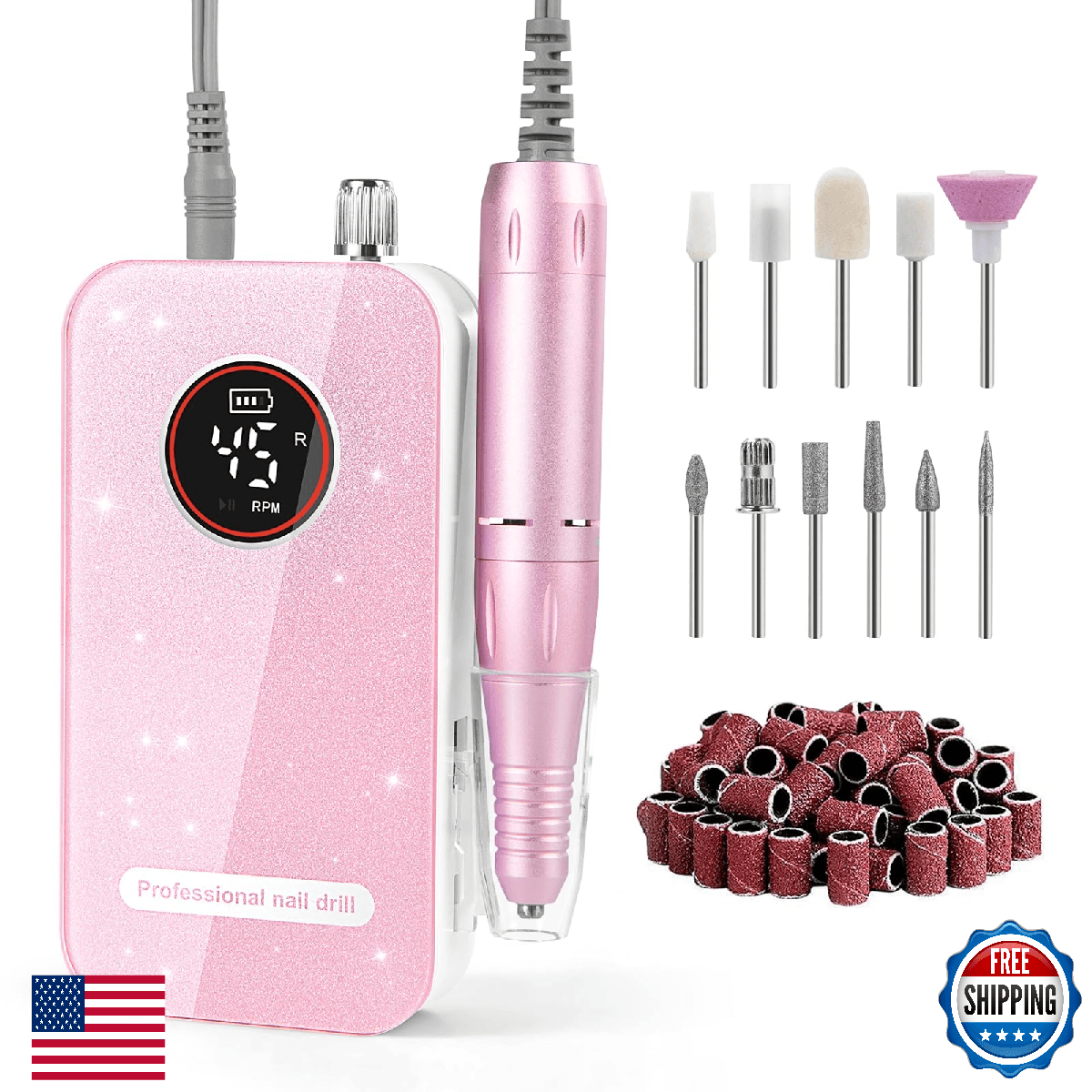 Professional Nail Drill Electric File 45000RPM, Portable Rechargeable Electric N - Image 1