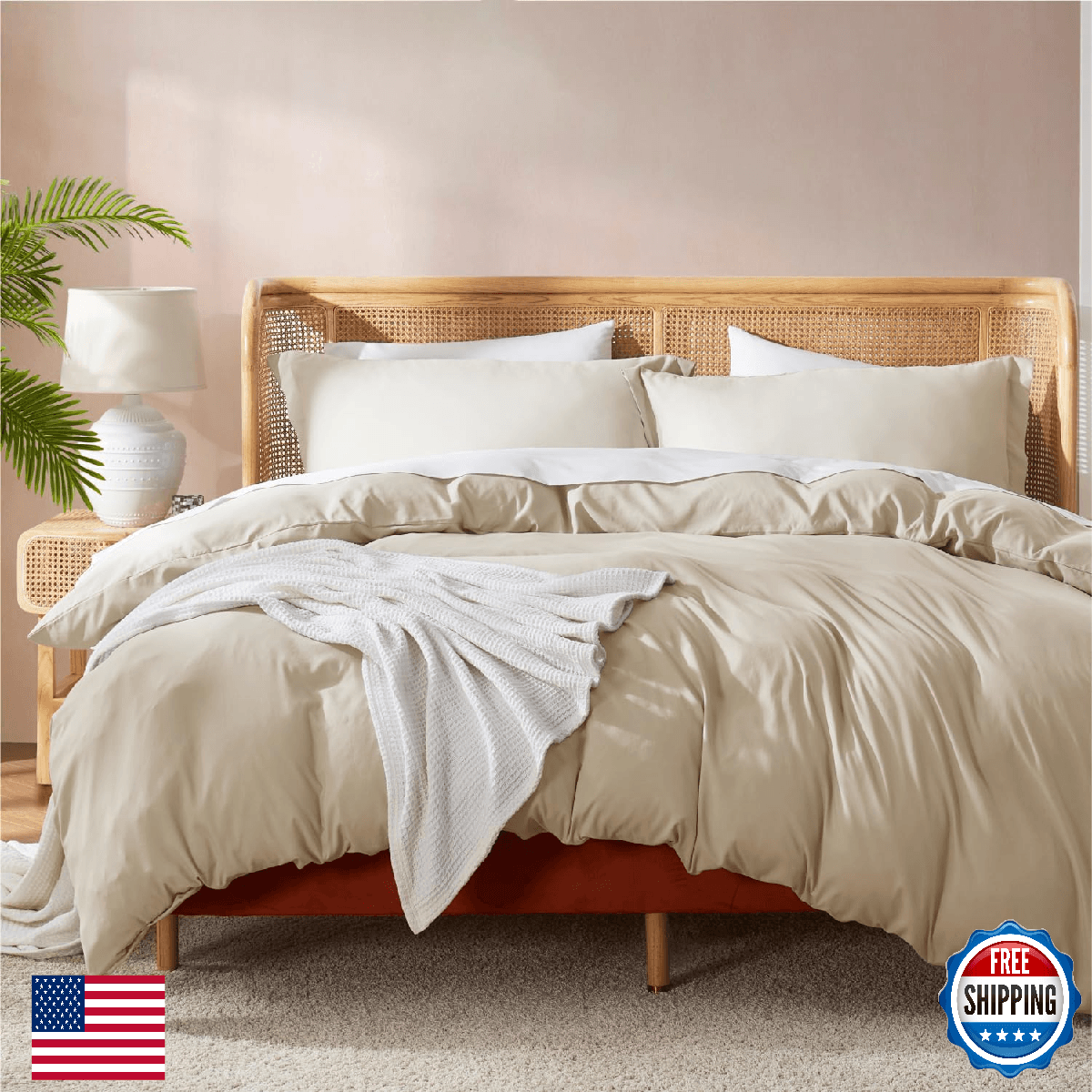 Nestl Queen Duvet Cover Set with Comforter Insert - Beige Cream 4 Piece 90x90 Du - Image 1