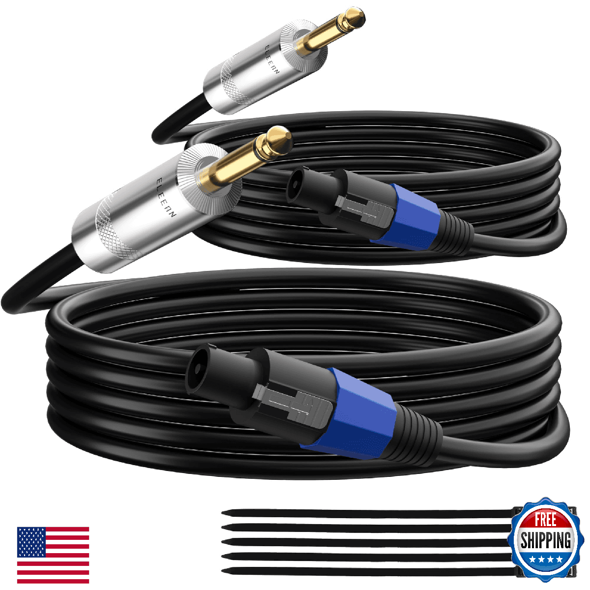 Elecan Premium Speakon to 6.35MM 1/4 Inch TS Male Speaker Cable 30 Ft/2 Pack, 12 - Image 1
