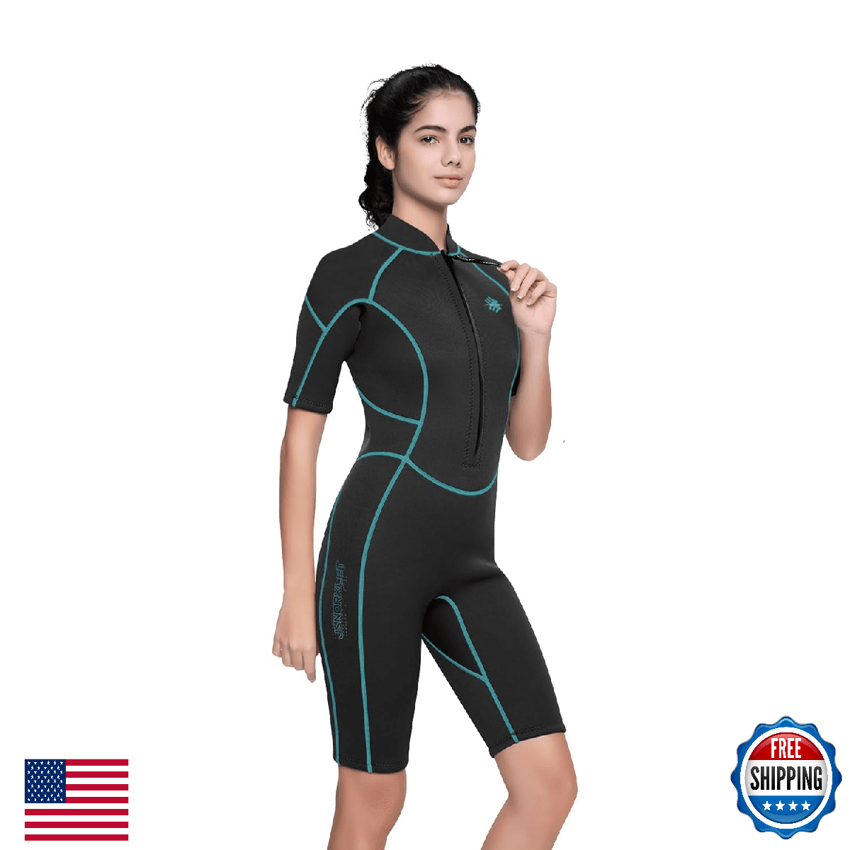 Jsnorklet Women's 3mm Neoprene Shorty Wetsuit Front Zip Diving Surfing Swim - Image 1