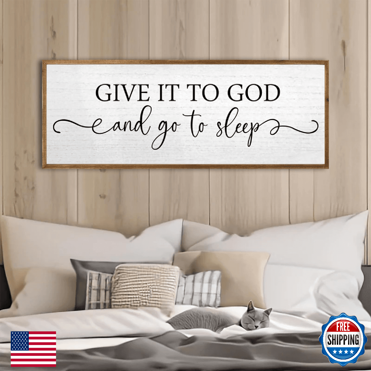 Give It To God And Go To Sleep Wood Wall Decor Sign 40"x15" Bedroom Above Bed - Image 1