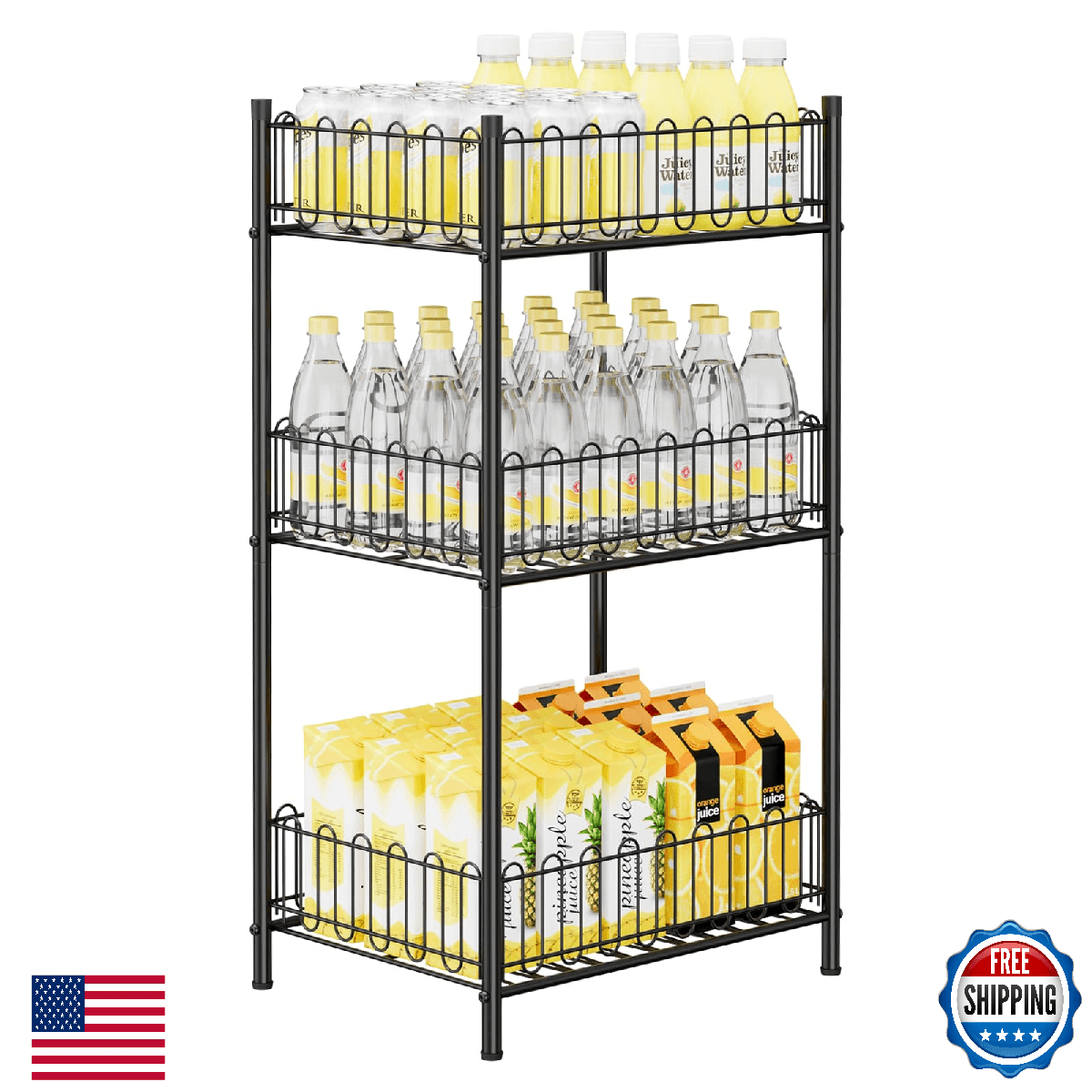 OYEAL 3-Tier Metal Water Bottle & Soda Can Organizer Rack - Vertical Storage - Image 1