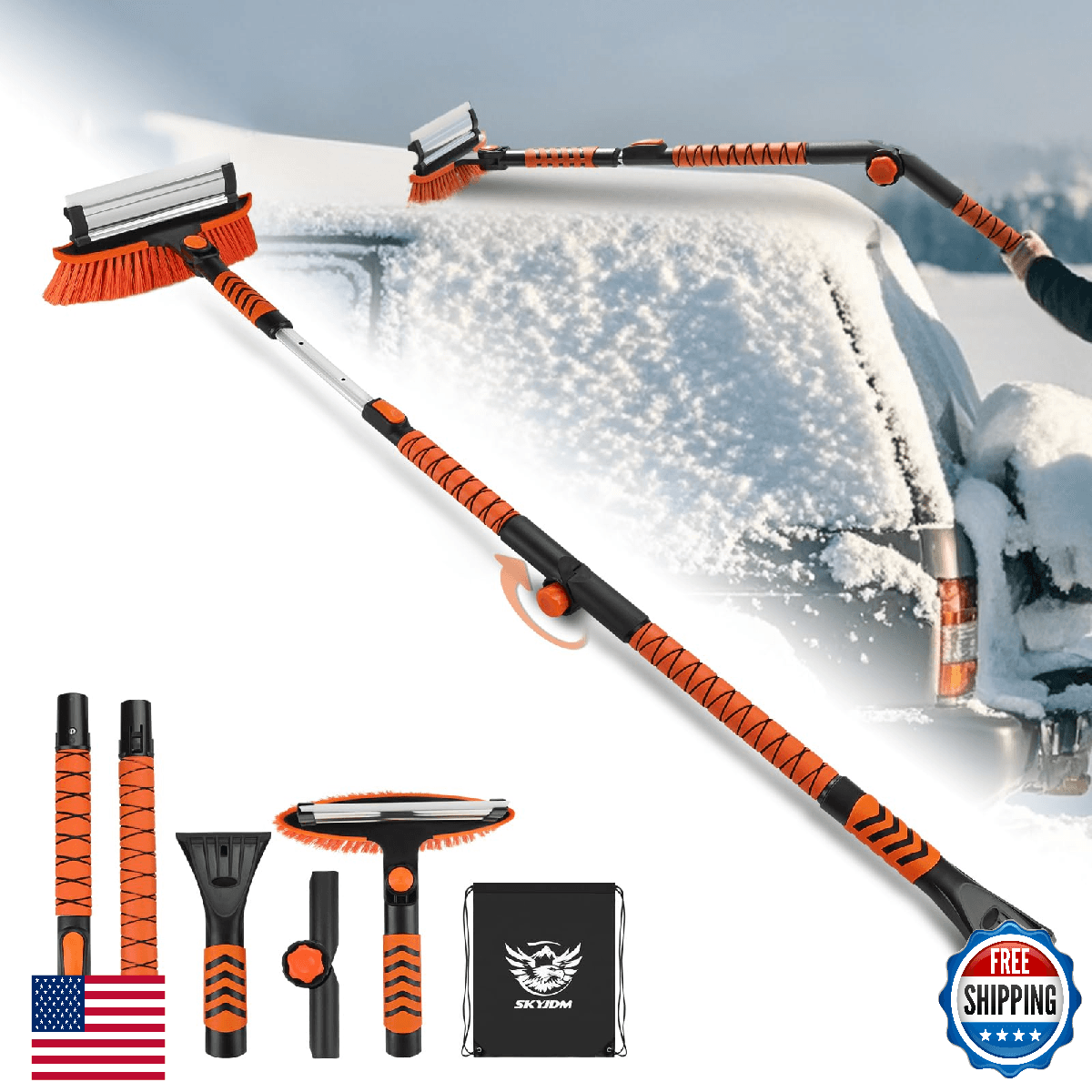 SKYJDM 62.4" Foldable Snow Brush and Ice Scrapers for Car Windshield, Adjustable - Image 1