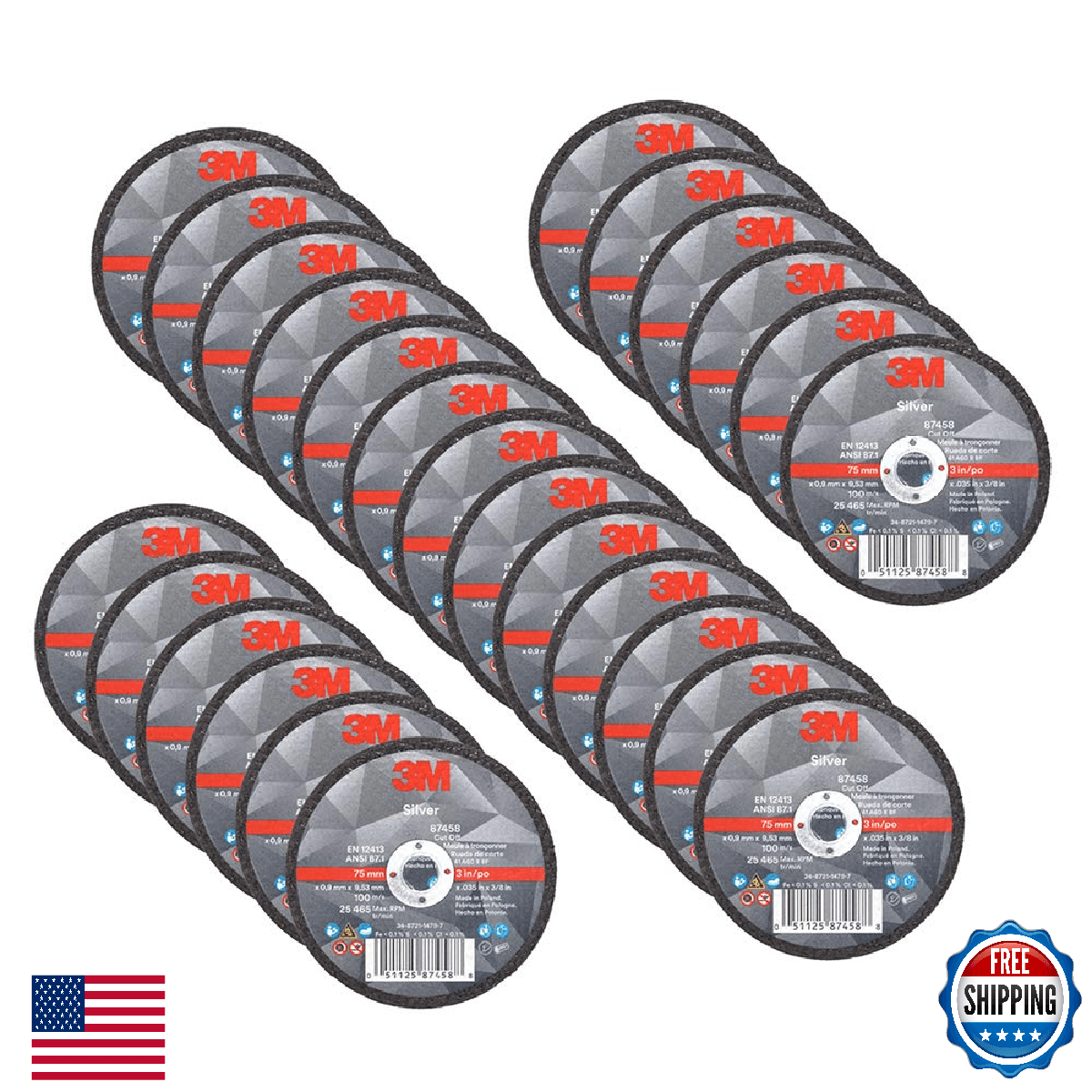 3M Silver Cut-Off Wheel, 87458, T1, 3 in x .035 in x 3/8 in, Pack of 25, Precisi - Image 1