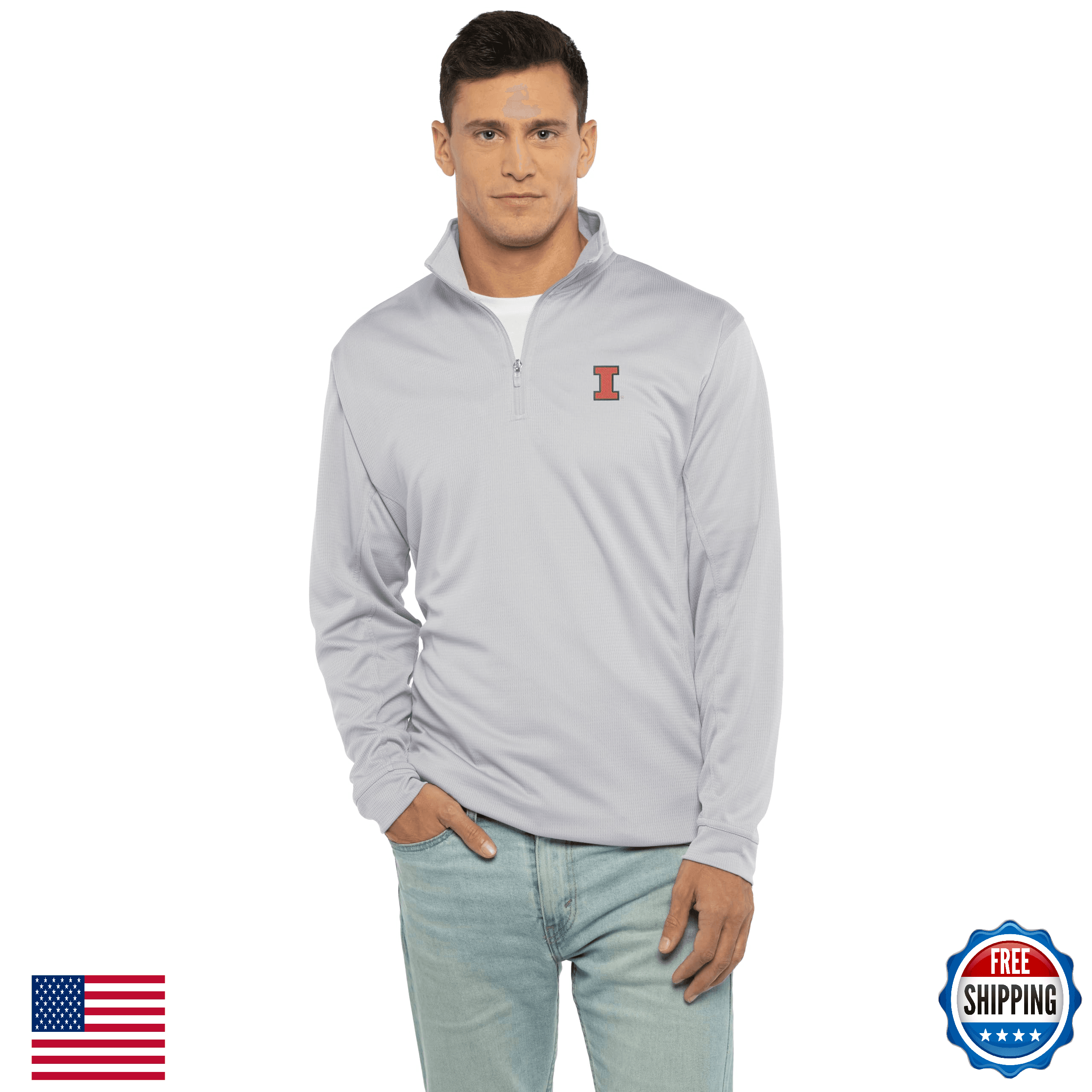 Vantage Apparel Men's Collegiate Micro Mesh Performance Gray 1/4 Zip Pullover - Image 1