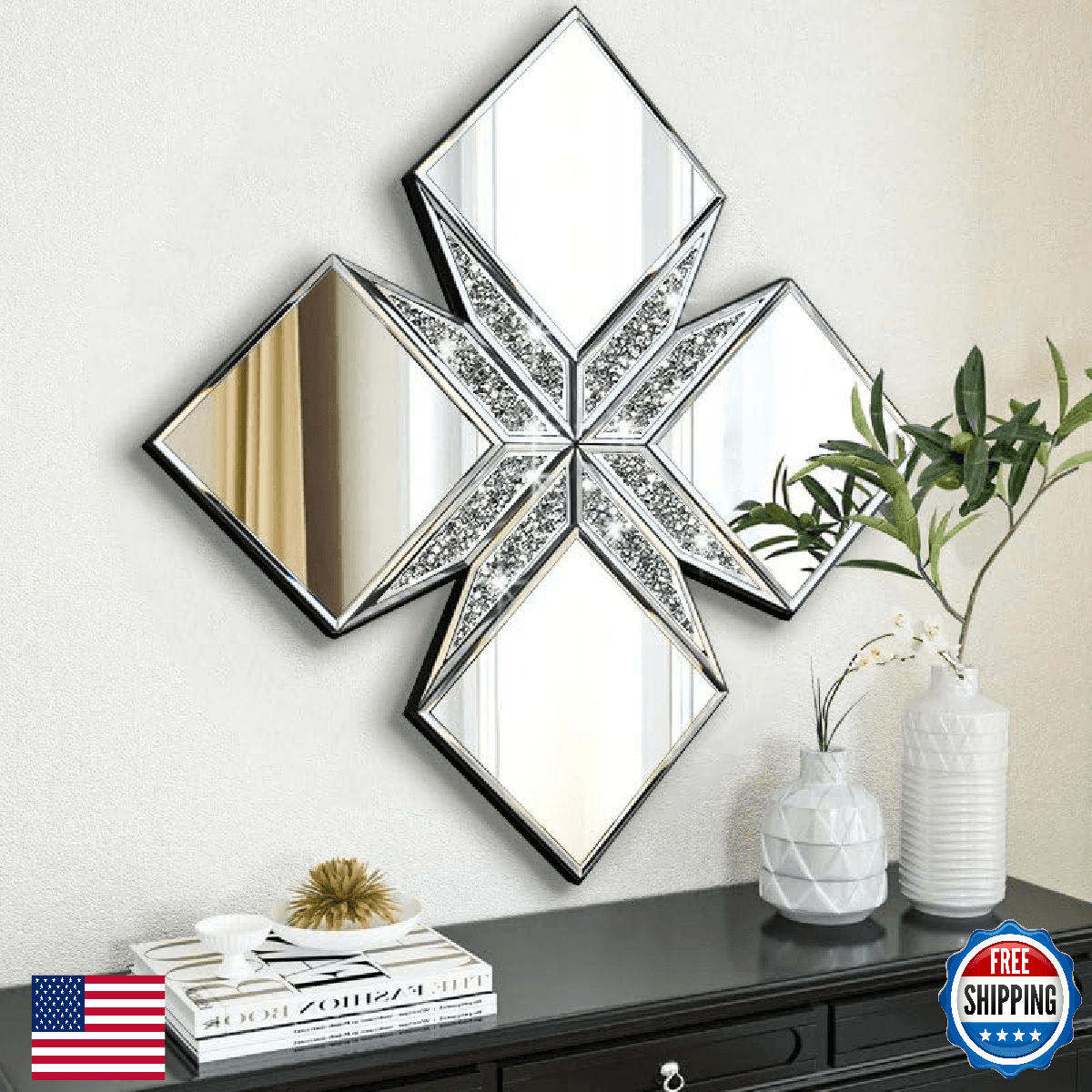 VOHJD Crushed Diamond 22.25" Diamond Shape Decorative Wall Mirror - Image 1