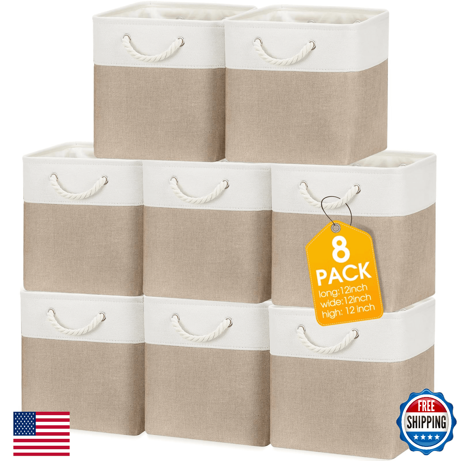 Meekoo 8pk Collapsible Fabric Storage Bins Linen Closet Organizer Beige 12x12 - Image 1