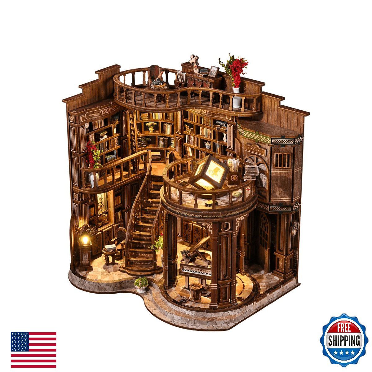 DIY Miniature House Kit, Book Nook Kit, 3D Wooden Puzzles Bookshelf Craft Kits, - Image 1