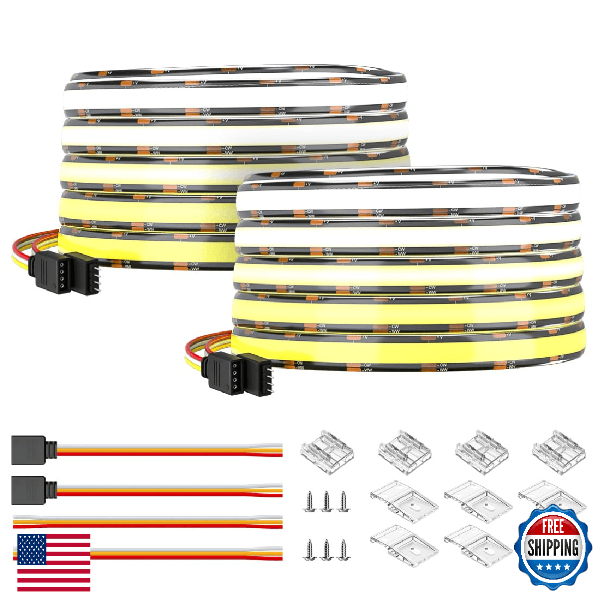 BTF-LIGHTING IP66 FCOB CCT COB LED Strip Tunable 2700K-6500K DC12V 2X16.4FT Tota - Image 1