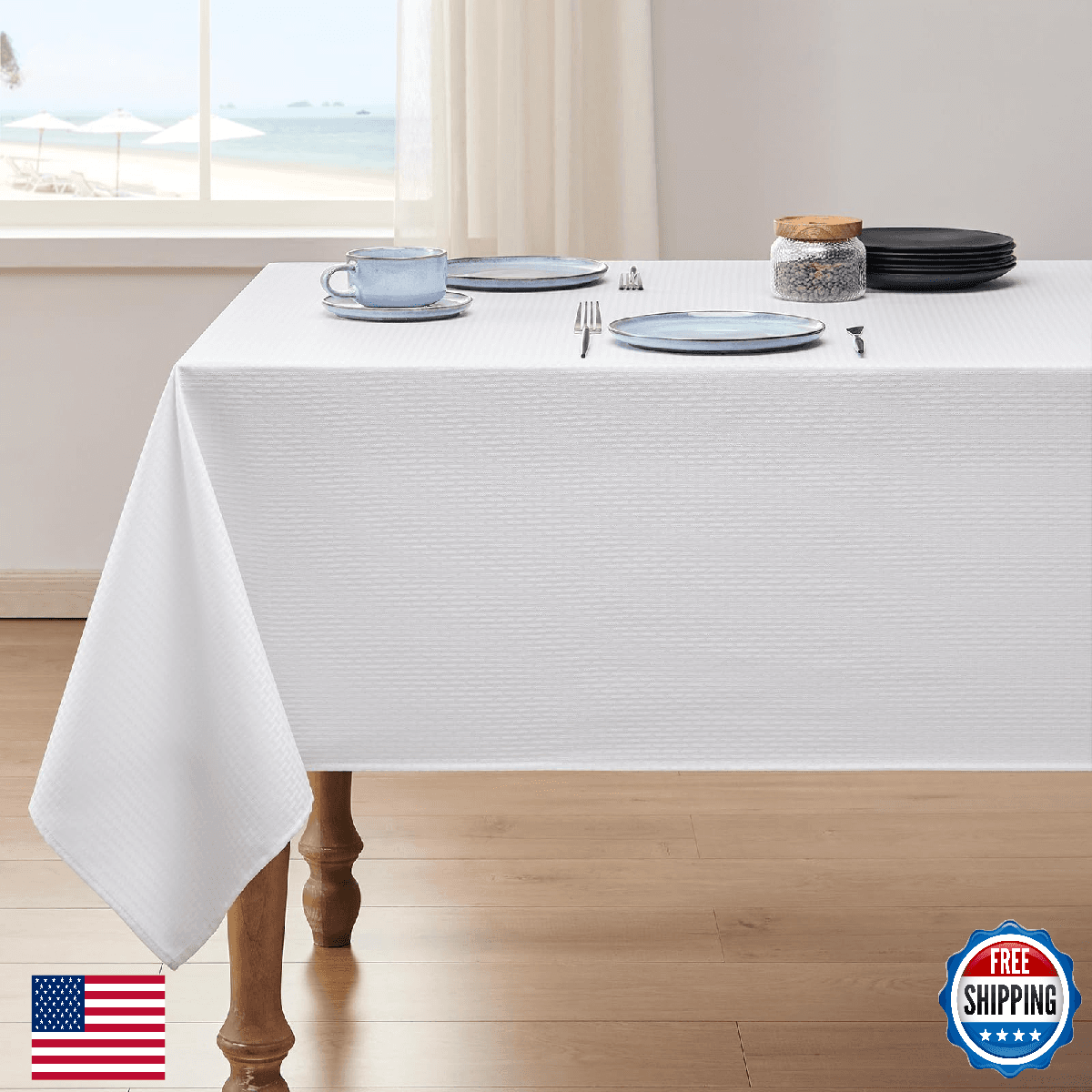 Veblandy 60x144" Rectangle Tablecloth Weaved Textured Water Resistant Spill Proo - Image 1