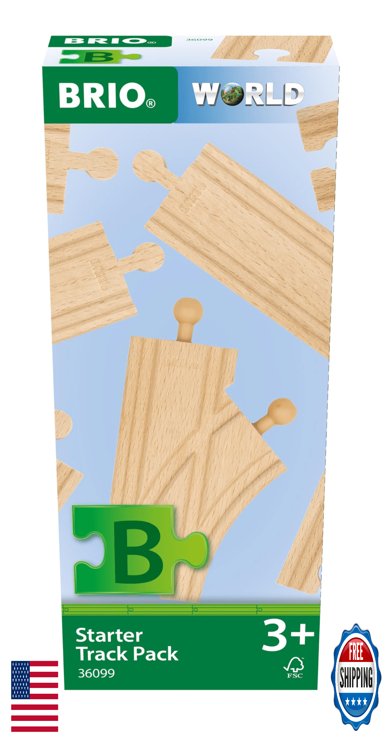 BRIO World 36099 Starter Track Pack 12-Piece Wooden Train Set Ages 3+ - Image 1