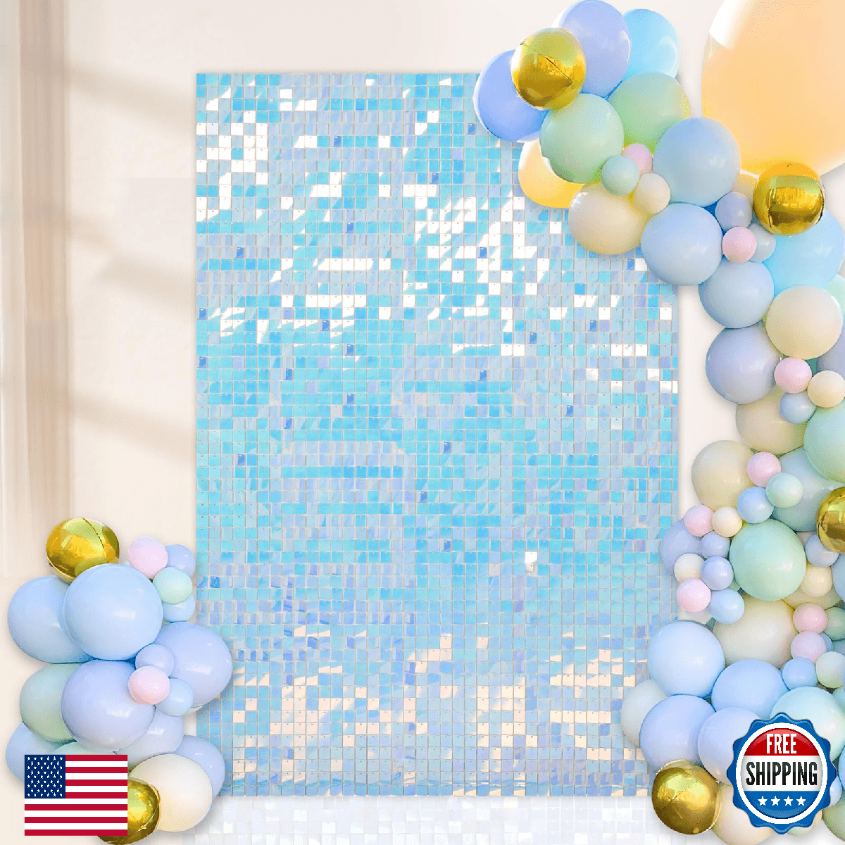 Mermaid Shimmer Wall Panel Rainbow Sequin Panels Backdrop 18 Packs Backdrops Wal - Image 1