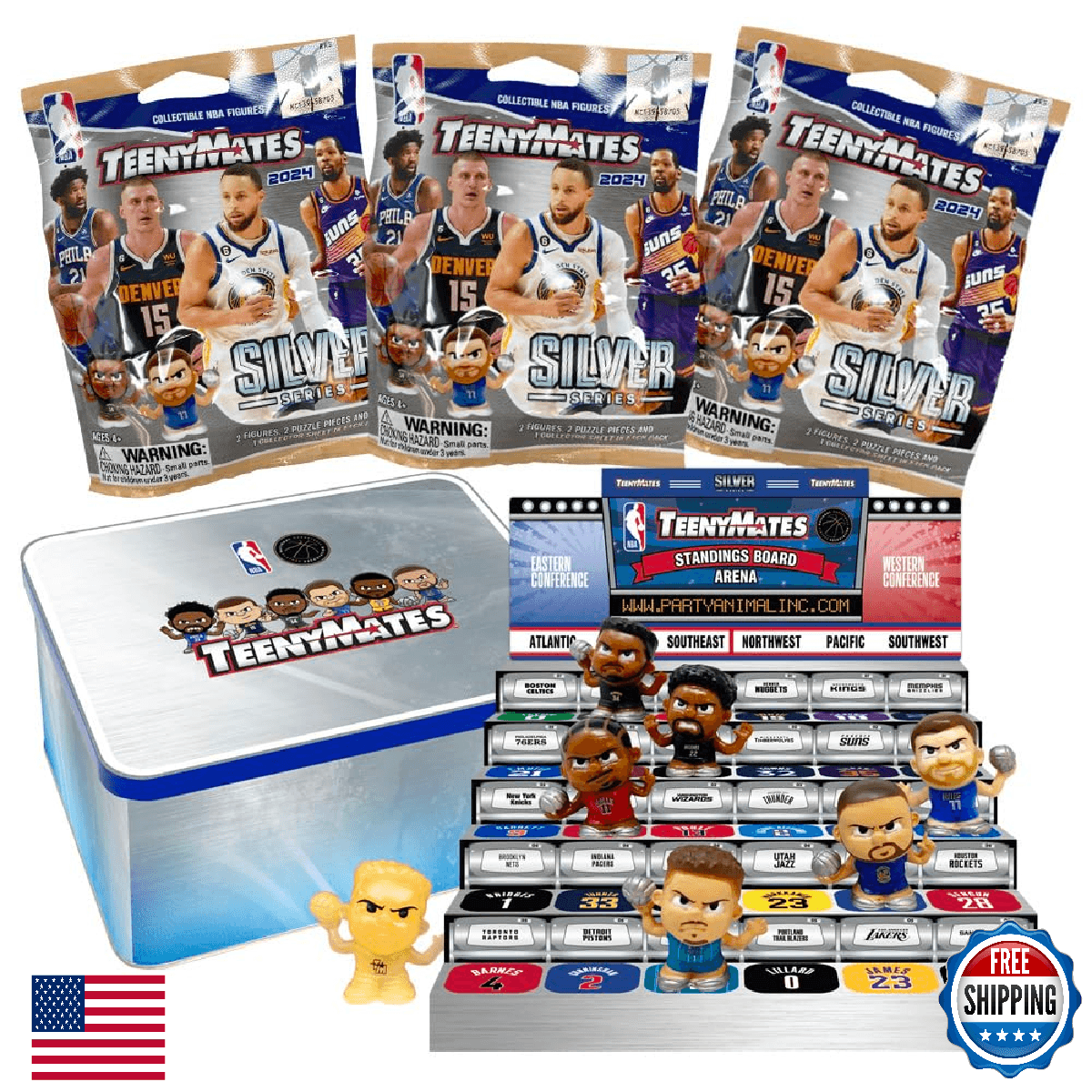 TeenyMates NBA Collector Tin Series 9 - 2 Random Player Figures & Puzzle Pieces - Image 1