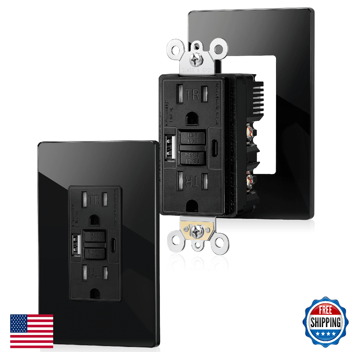 SURAIELEC 15 Amp GFCI Outlet with USB Ports, Self-Test GFCI Combination with USB - Image 1