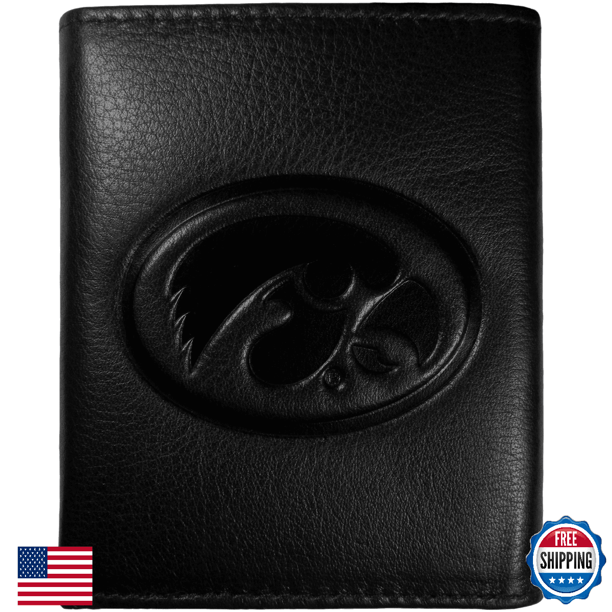 NCAA Siskiyou Iowa Hawkeyes Embossed Leather Tri-fold Wallet Men's - Image 1