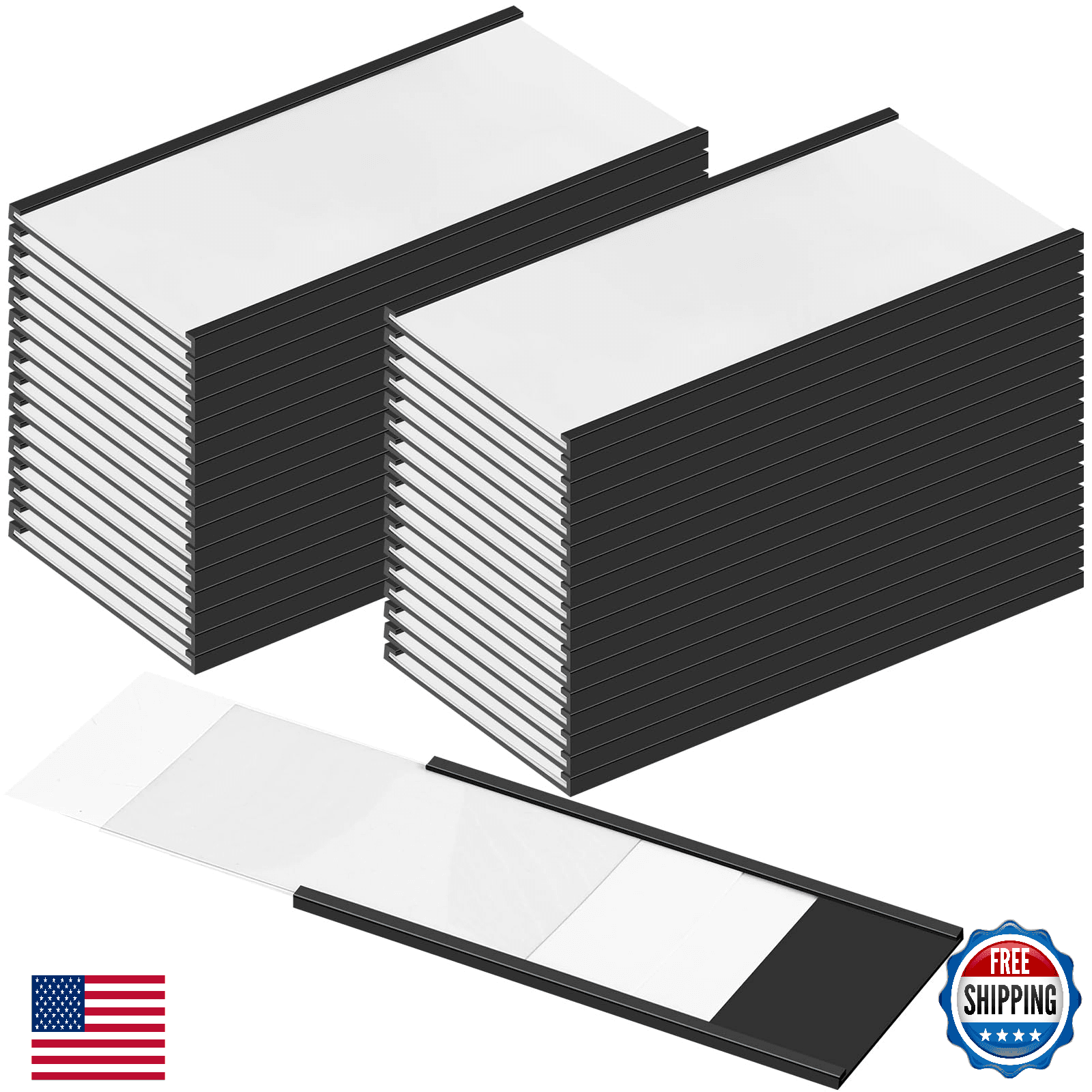 Fulmoon 100 Magnetic Label Holders 4x2" C Channel for Shelves & Whiteboards - Image 1
