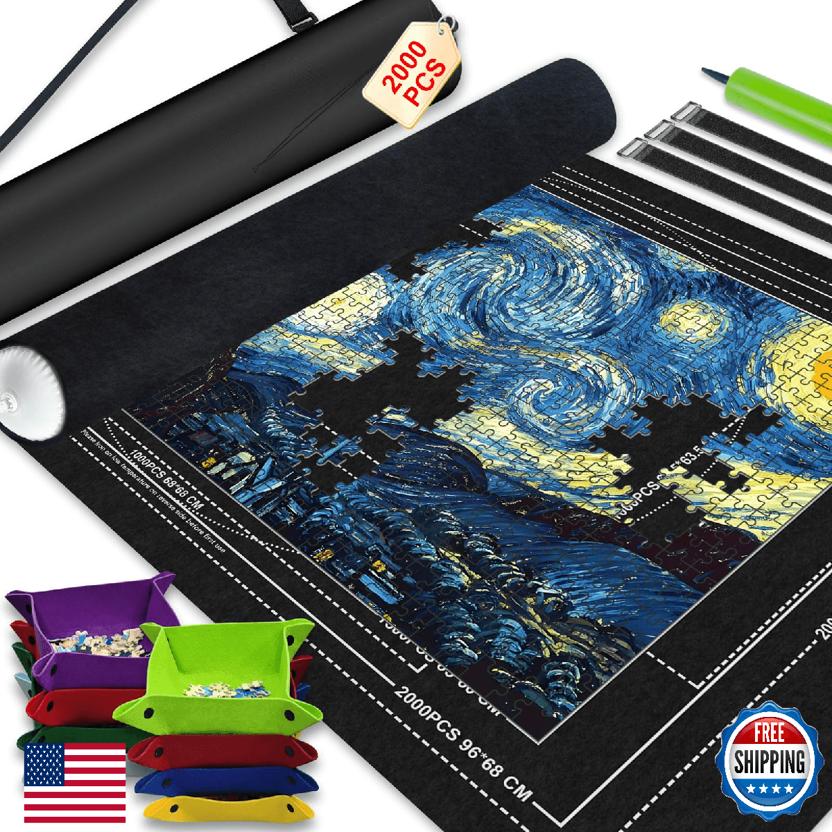 Napzy Jigsaw Puzzle Mat with 8 Sorter Trays, Roll Up Storage for 2000 1500 1000 - Image 1