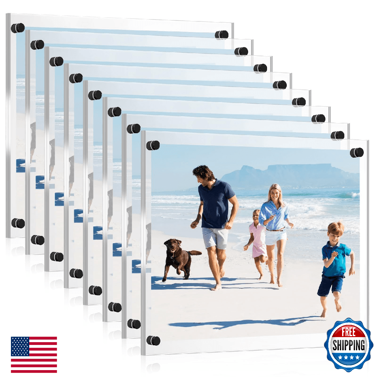 Yalikop 8 Pack Acrylic Floating Picture Frames 8.5x11 Inch Wall Mount Frameless - Image 1