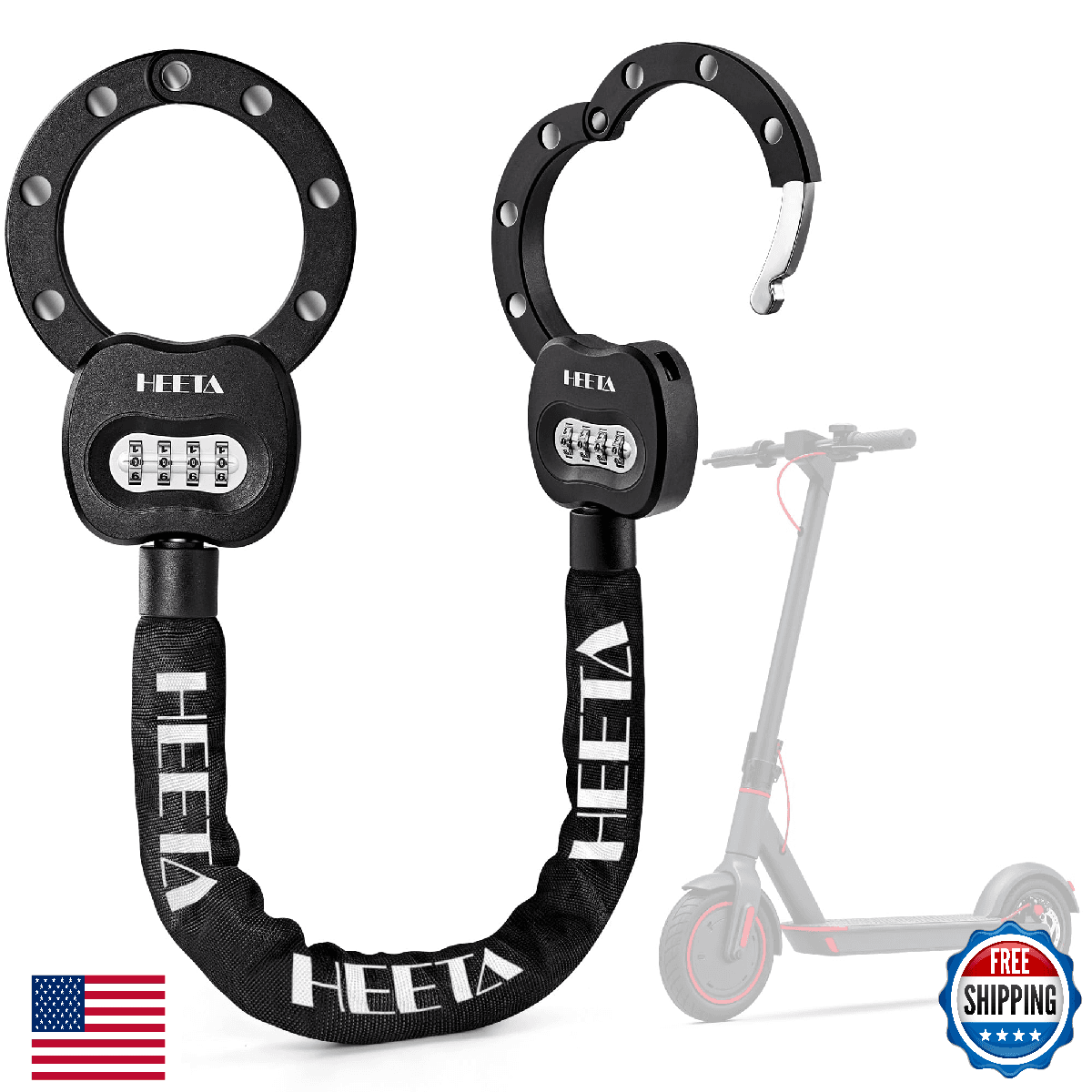 HEETA Electric Scooter Lock Anti Theft, 4 Digit Combination Bike Chain Lock, Hea - Image 1