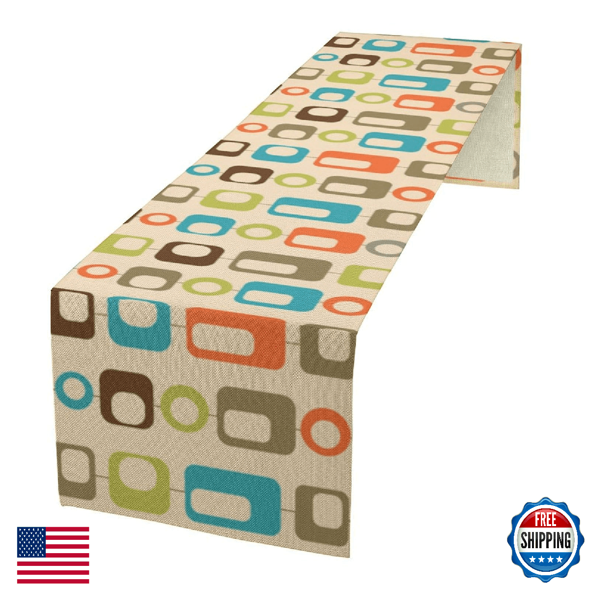 Mid Century Modern Table Runner Retro Abstract Geometric Boho 1960s Art Printed - Image 1