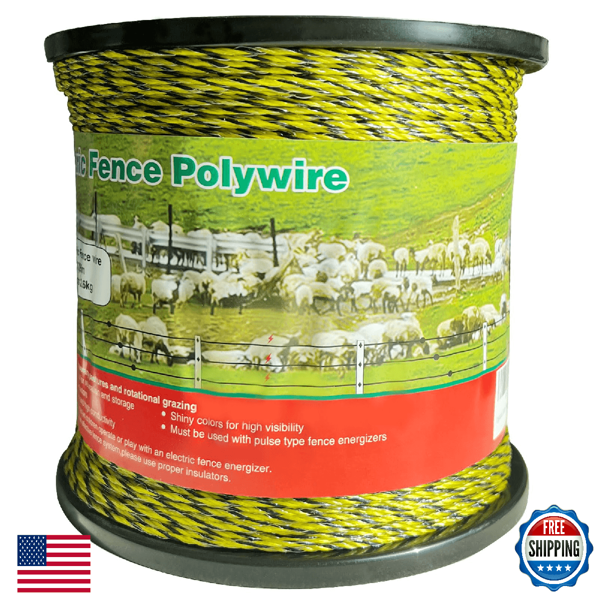Electric Fence Polywire 3366ft (1026m) - 6-Strand Stainless Steel - Portable - Image 1