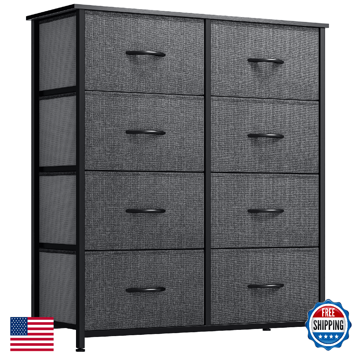 YITAHOME Fabric Dresser, 8-Drawer Tall Chest, Bedroom Storage, Grey-Black - Image 1