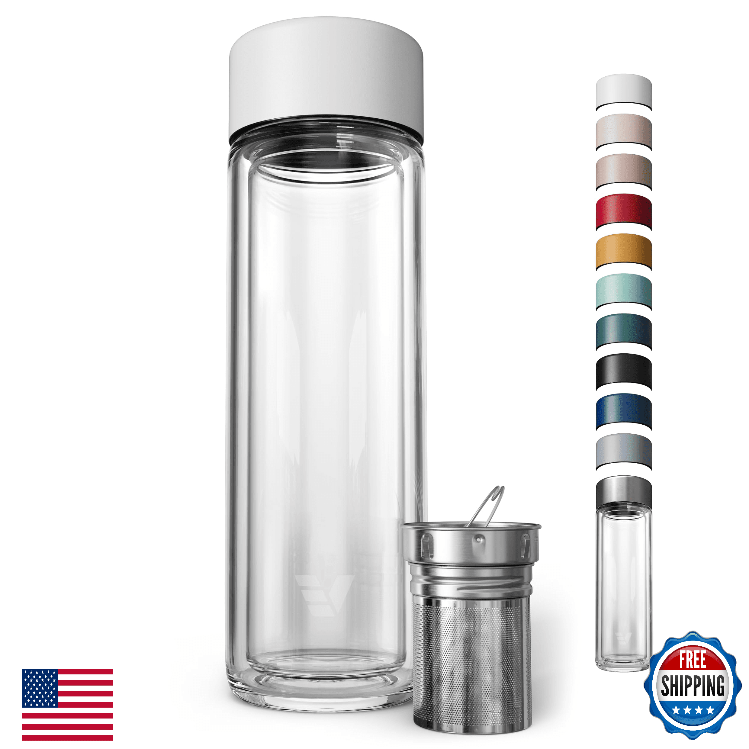 EVER VESSEL 14oz Double Wall Borosilicate Glass Multi Tea Infuser Bottle - Image 1