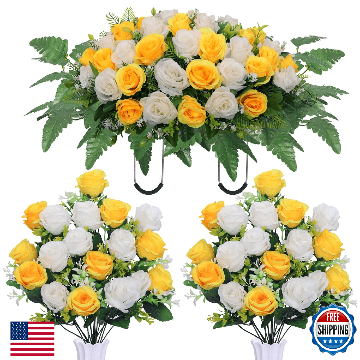 Hibsotco Headstone Flower Saddle,Cemetery Memorial Flowers with Vase for Grave T - Image 1