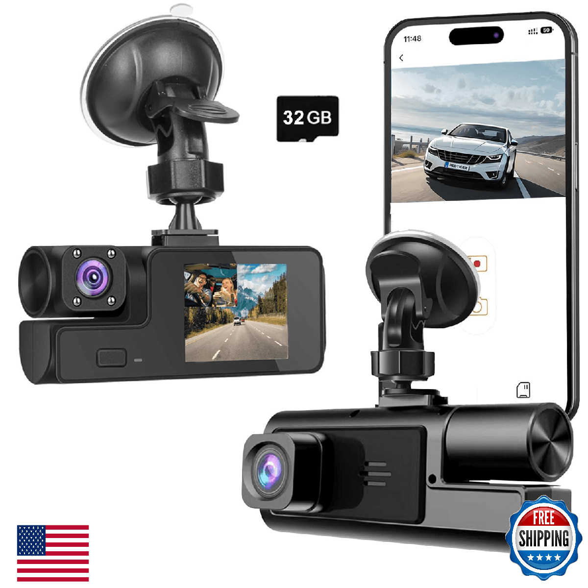 WiFi 1080P Dual Dash Camera for Car Front and Inside Dashcam Car Security Video - Image 1