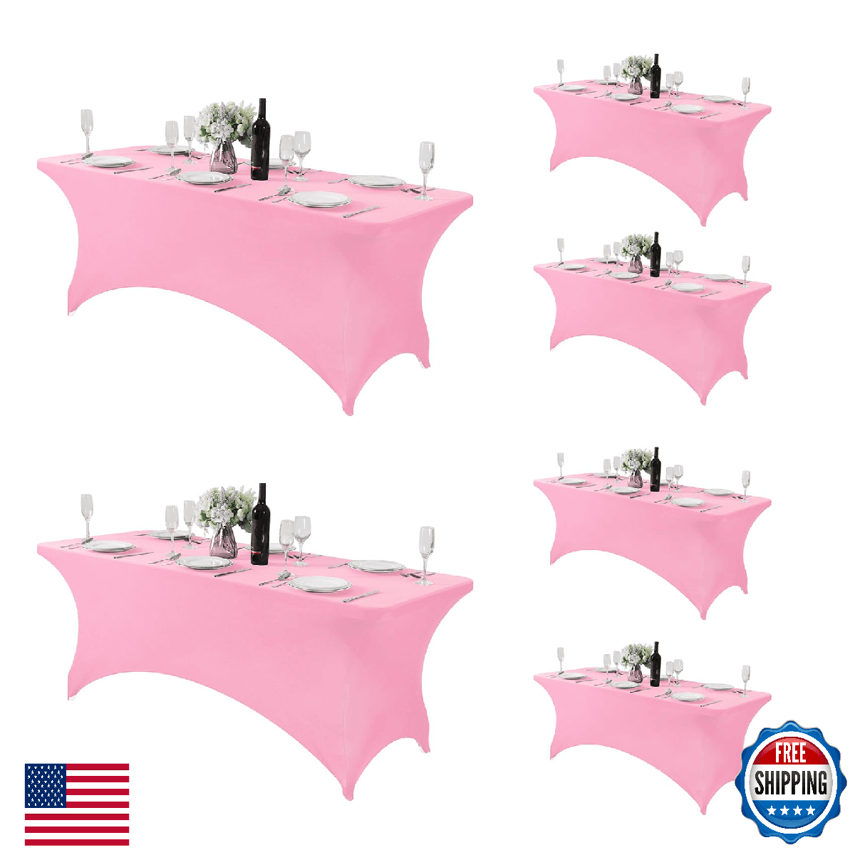 Fokitut 6 Pack Spandex 6FT Fitted Stretch Tablecloth Wrinkle-Free Washable - Image 1