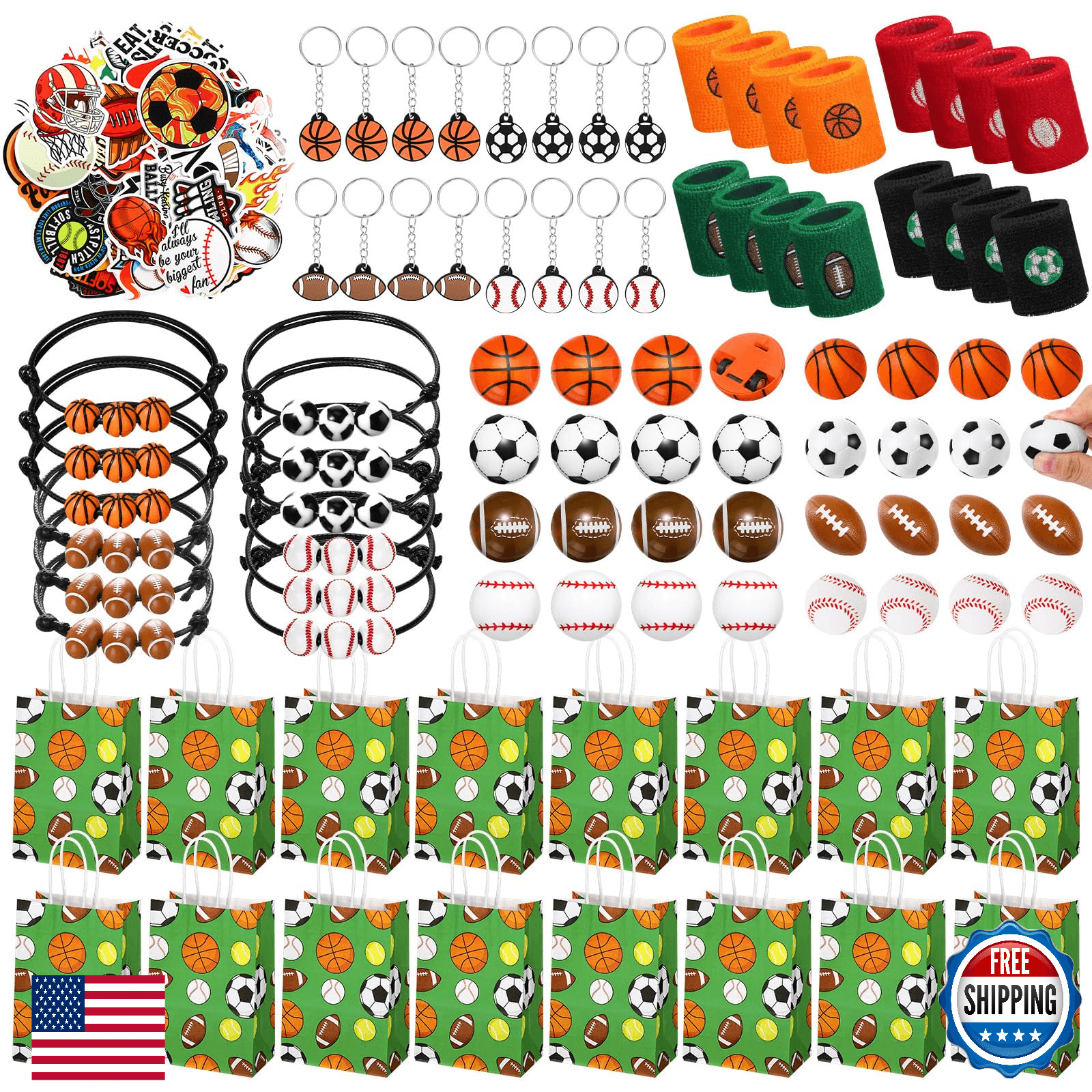 Aoriher 162 Pcs Sport Party Favors: Foam Balls, Keychains, Stickers & More - Image 1
