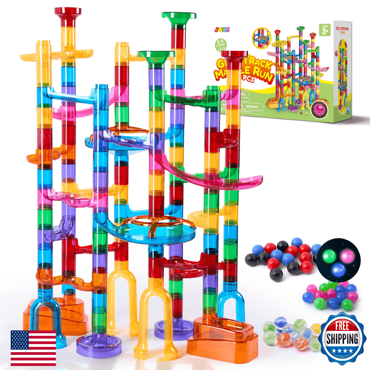 JOYIN 137Pcs Glowing Marble Run - Construction Building Blocks Toys with 15 Glow - Image 1