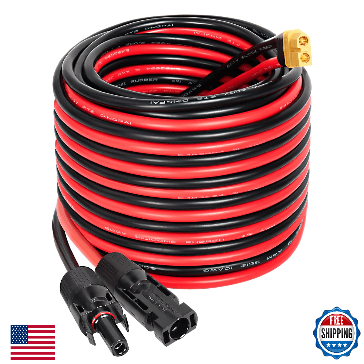 MOOKEERF 30ft Solar to XT60 Extension Cable 10AWG for Solar Panels - Image 1