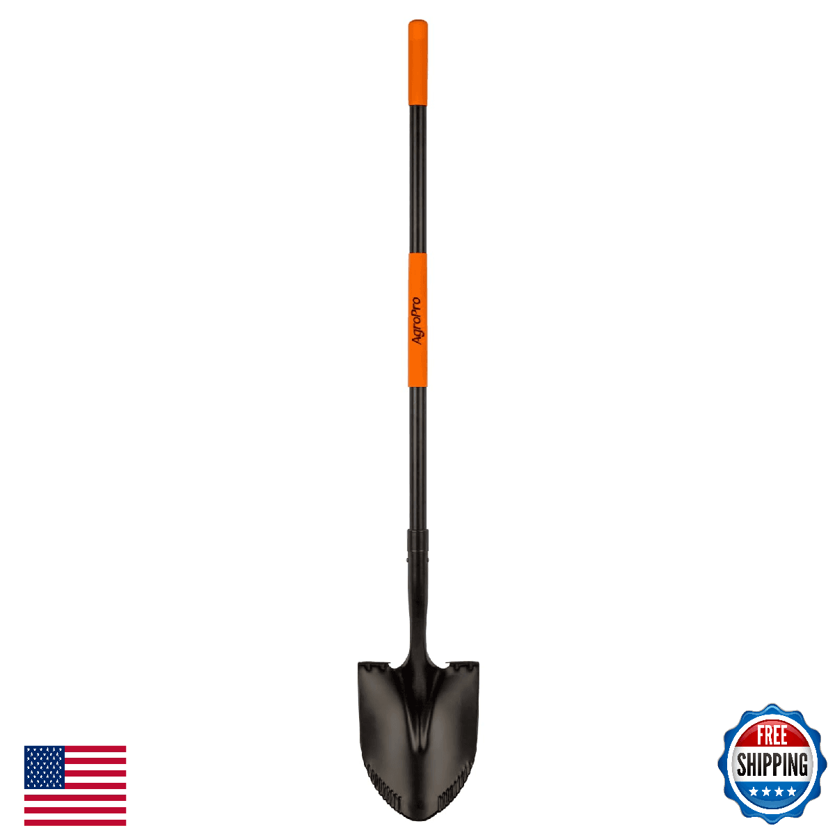 AgroPro Heavy Duty Shovel, 58 Inches, Black, High Carbon Steel, Fiberglass Handl - Image 1