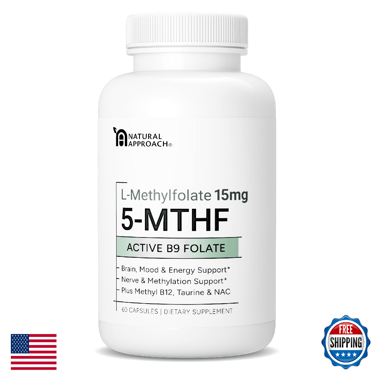 L-Methylfolate 15mg + Methyl B12, D3, Taurine, NAC | MTHFR-Friendly Folate - Image 1