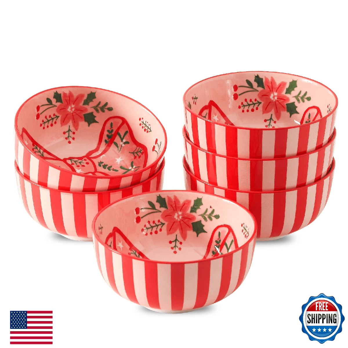Glowworm Cereal Bowls Set of 6, 26 Oz Ceramic Soup Bowls, Cereal Bowls for Rice, - Image 1