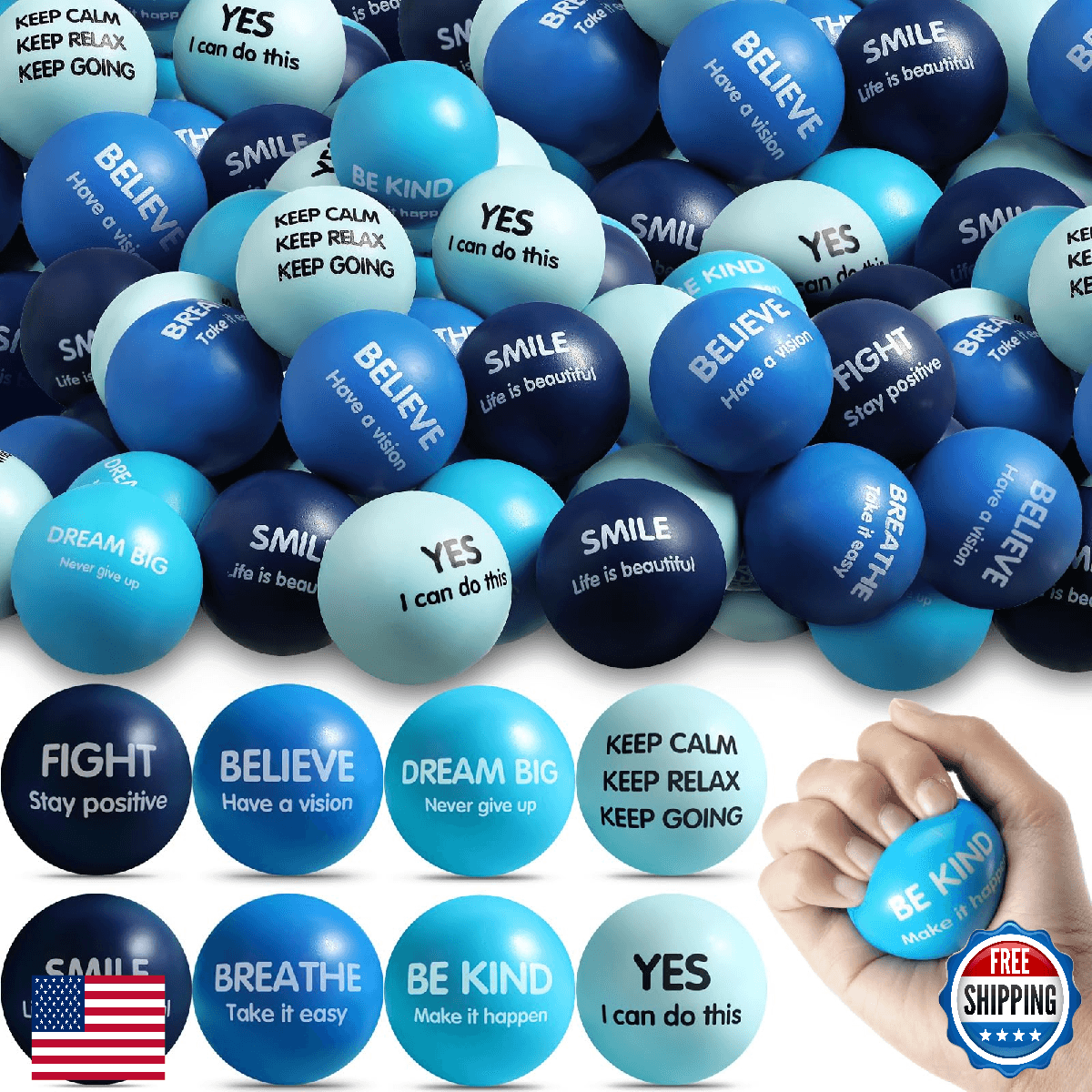 48 Pcs Motivational Stress Balls Bulk - Inspirational Squeeze Balls for Adults K - Image 1
