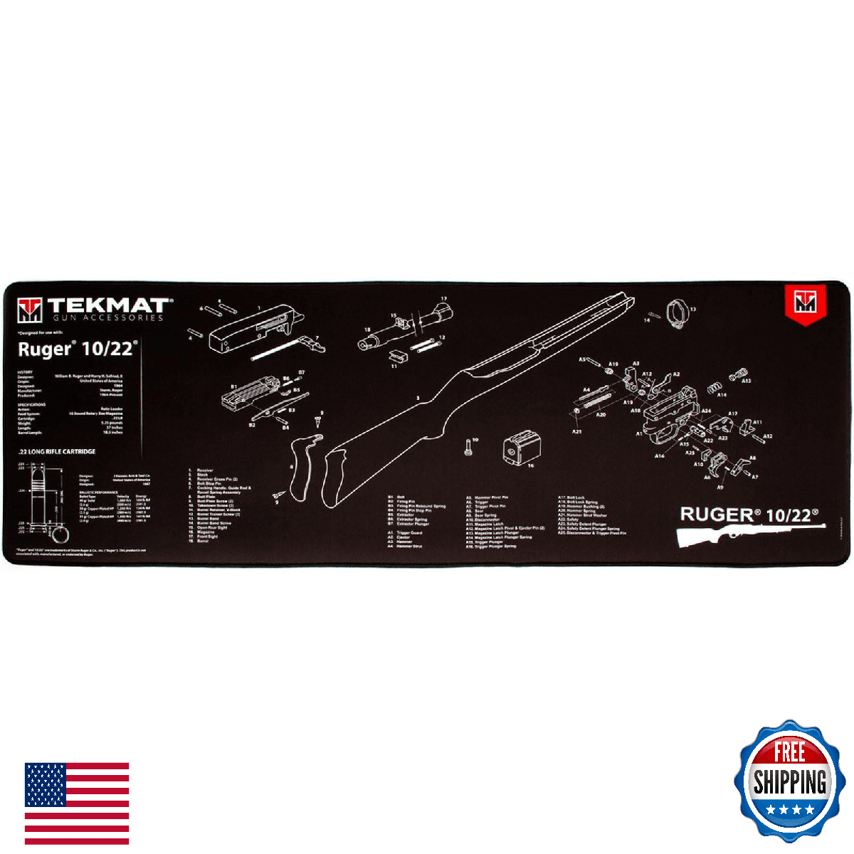 TekMat Ultra Premium 15"X44" 1/4" Thick Oil Resistant Waterproof Gun Cleaning Ma - Image 1
