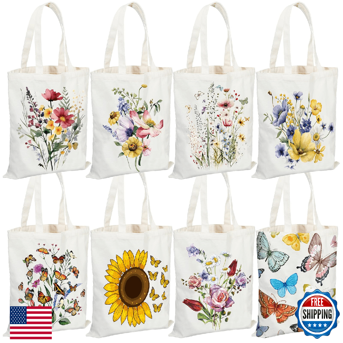 Sweetude 8 Canvas Tote Bags: Valentine's Day, Book Lovers, Gifts, Bulk, w/Pocket - Image 1