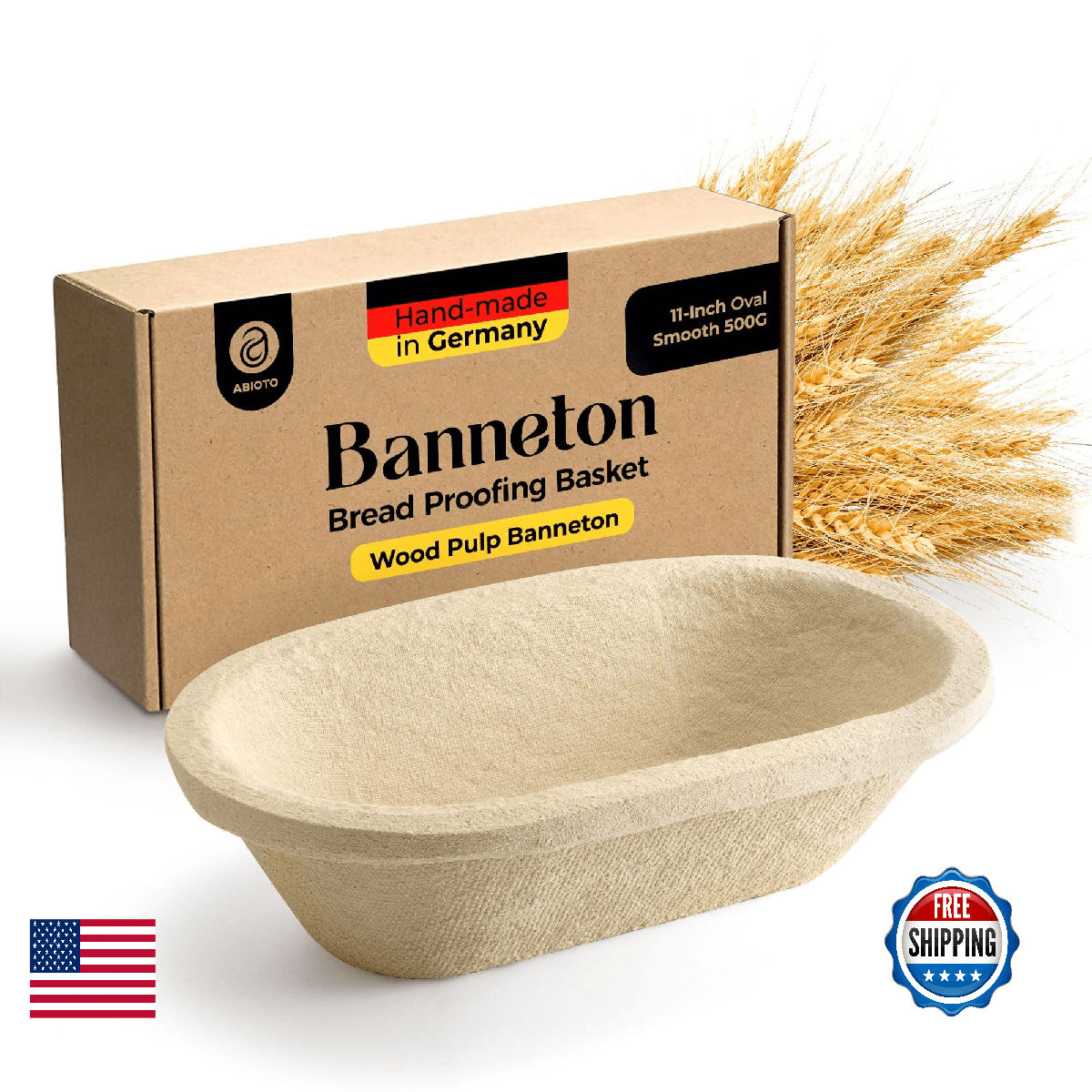 Wood Pulp Banneton Bread Proofing Basket – 11" Oval 1.1LB Brotform, Smooth Surfa - Image 1