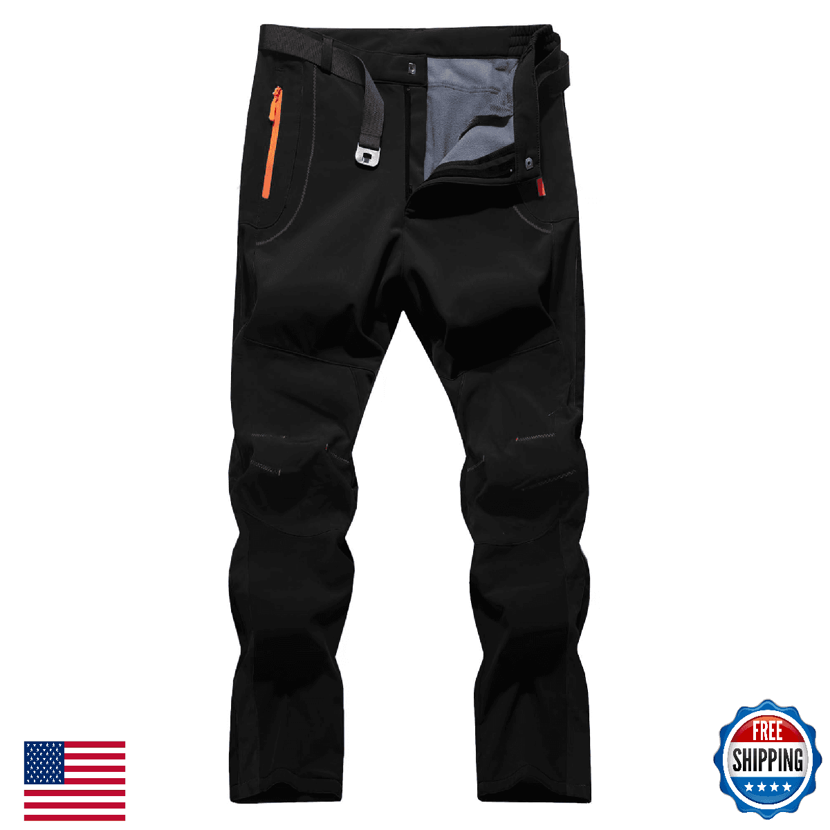FFEATIANDY Men's Hiking Snow Ski Pants Softshell Fleece Lined Winter Water Repel - Image 1
