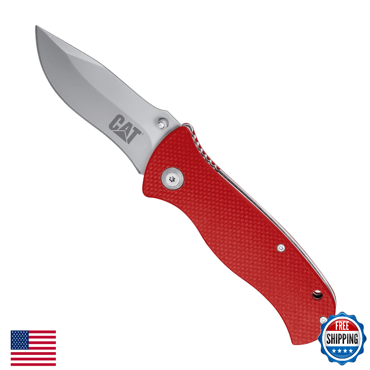 Cat 7-1/2" Drop-Point Folding Knife, 3" 7Cr17MoV Blade, G10 Handle - Image 1