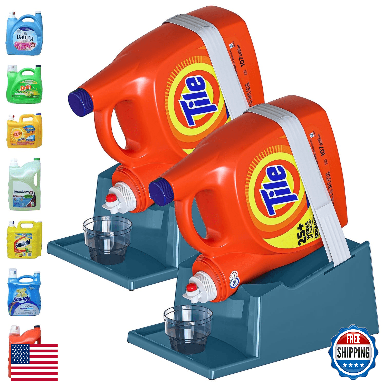 TidyFriend 2 Pack Liquid Laundry Detergent Holder Stand with Drip Tray & Rubber- - Image 1